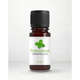 Bruine glazen fles met zwarte dop met peppermint etherische olie -pepermunt
